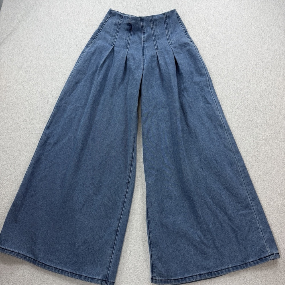 Boho Wide Leg Pleated High Rise Culotte Jeans Petite XXS Minimalist Coastal